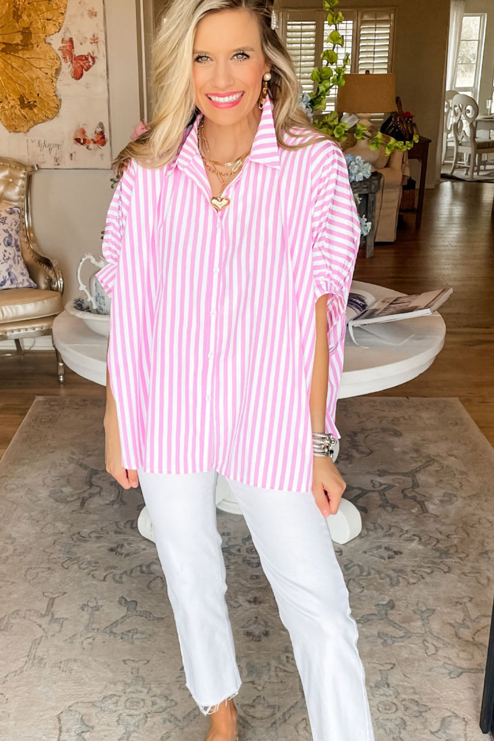 Stripe Dolman Sleeve Oversize Shirt