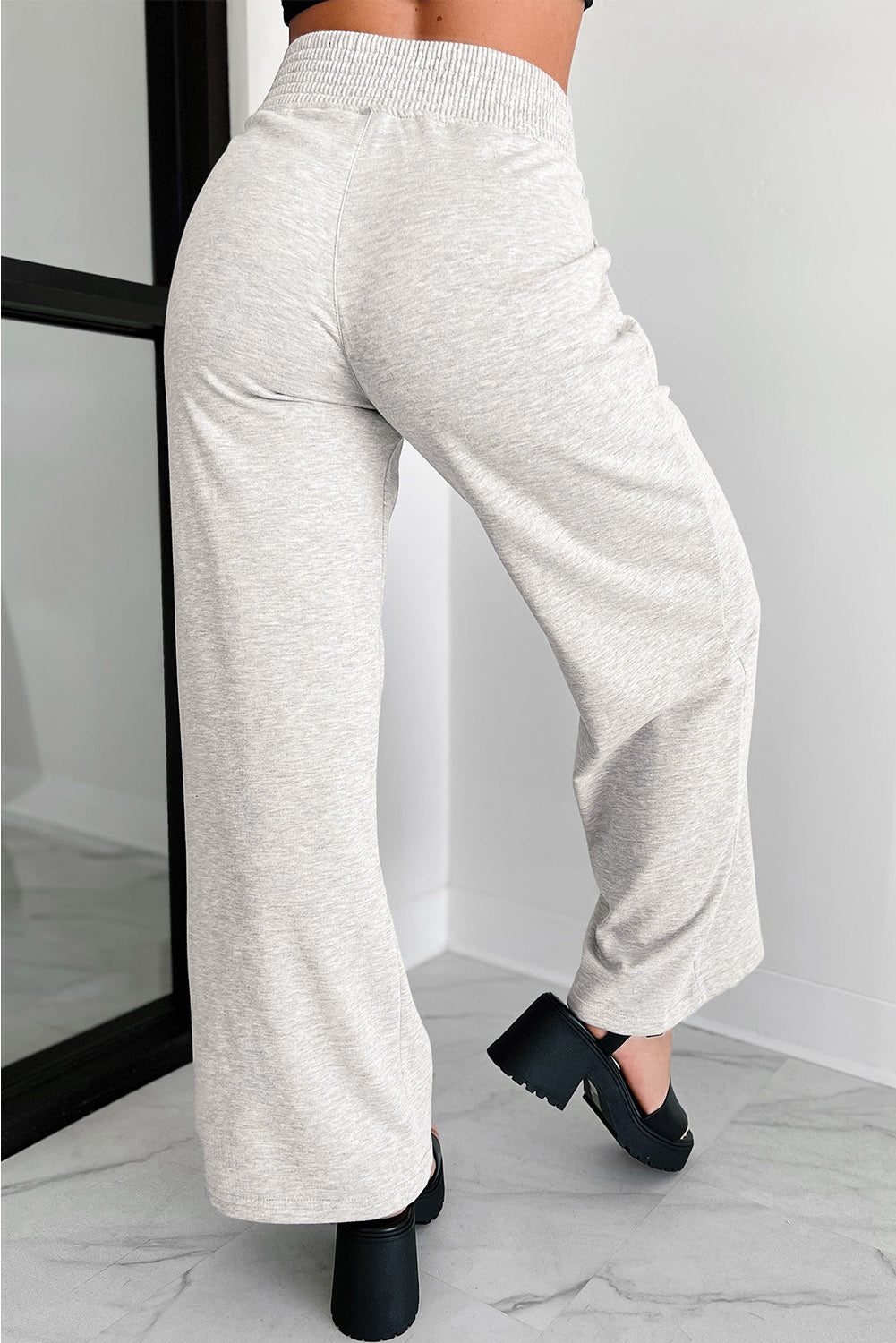 Light Grey Cross-Waist Wide Leg Lounge Pants