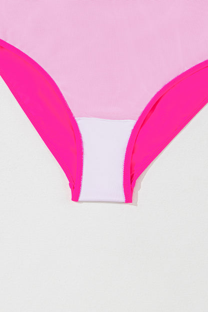 Flared One Piece Swimsuit with Crisscross Straps & Tie in rose