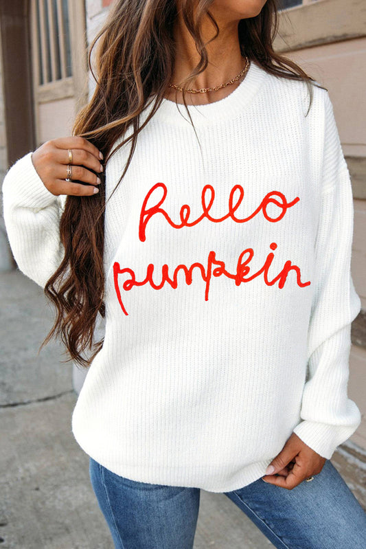 White Hello Pumpkin Sweater