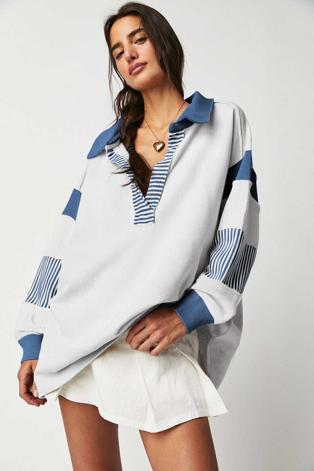 Striped Color Block Patchwork Sweatshirt