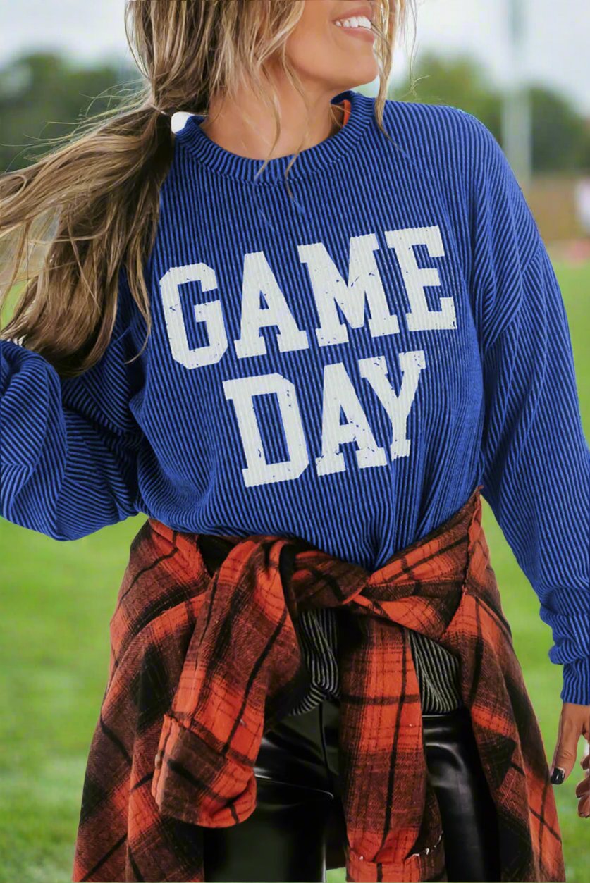 Bluing Corded GAME DAY Long Sleeve Top