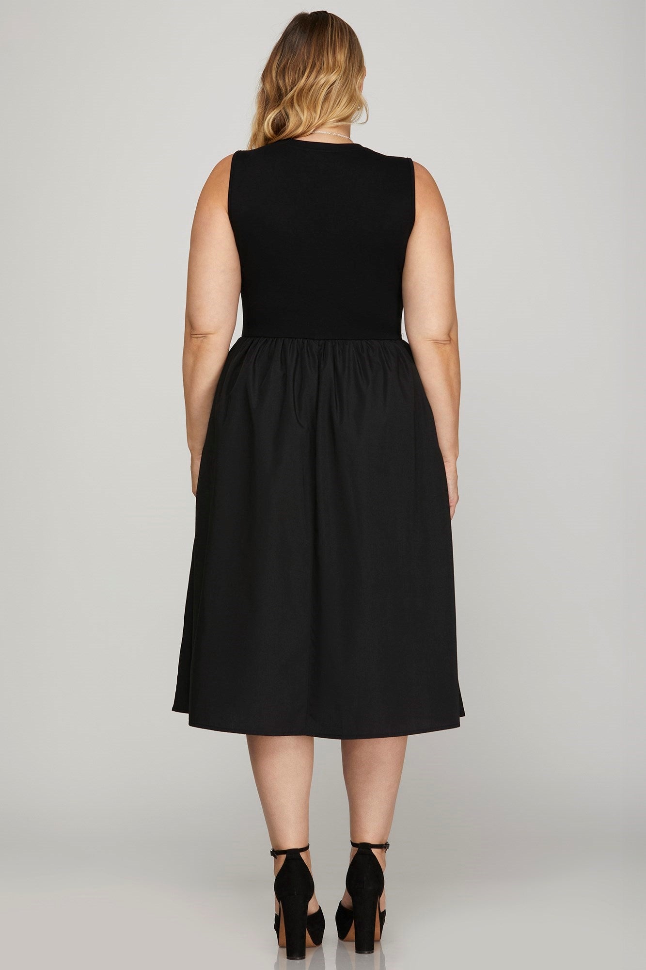 Sleeveless Poplin Woven Midi Dress with Pockets