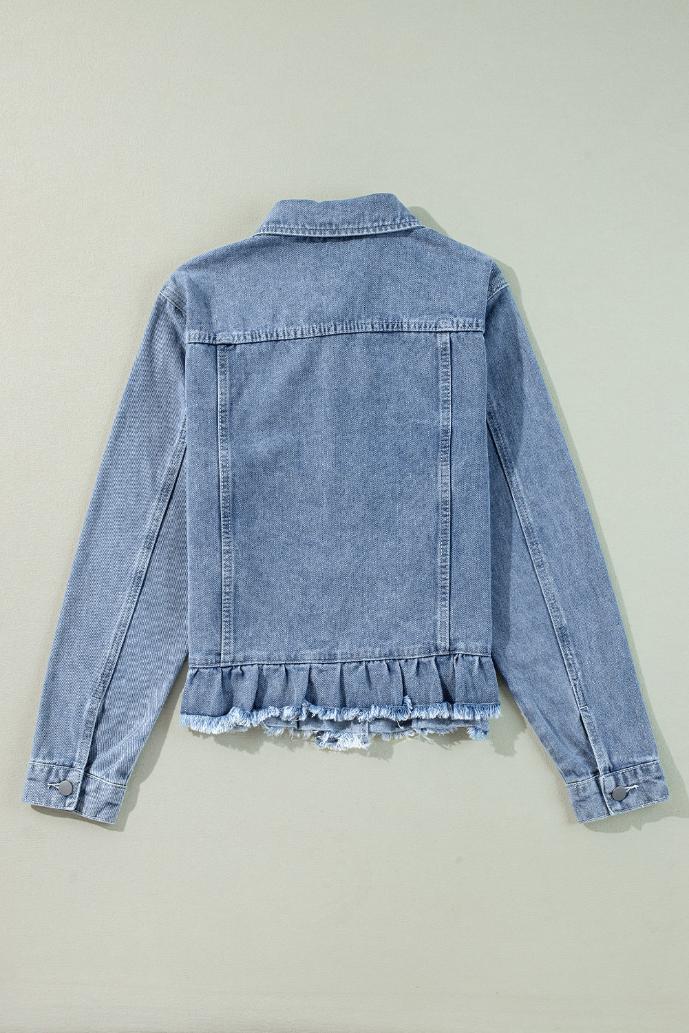 Ruffle Raw Hem Flap Pockets Denim Jacket