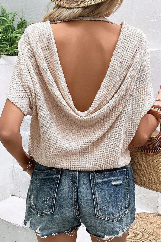 Apricot Draped Open Back Textured Top