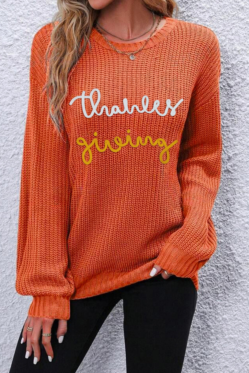 Thanks Giving Letter Graphic Crew Neck Sweater