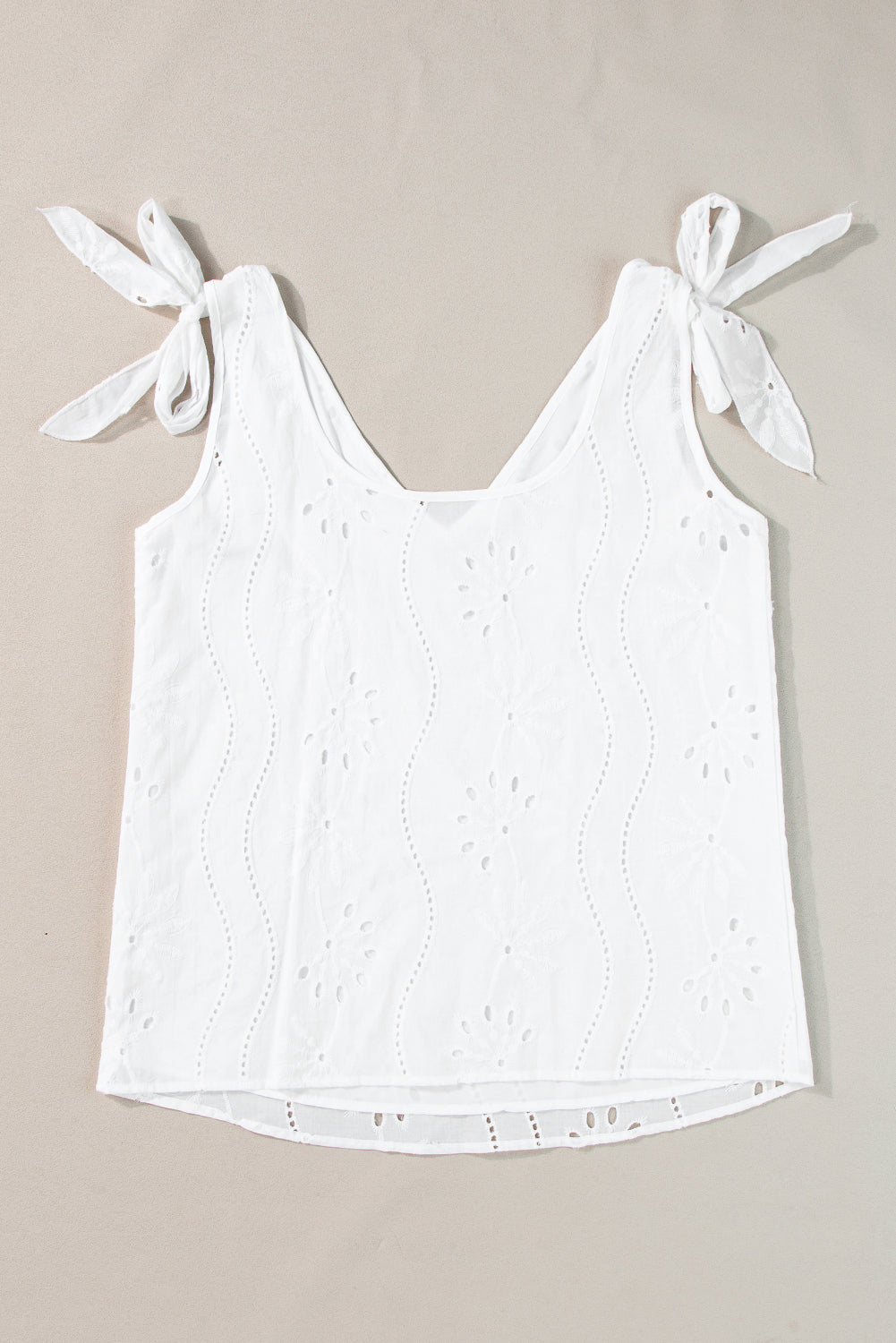 Embroidery Patterned Knotted Straps V Neck Tank Top