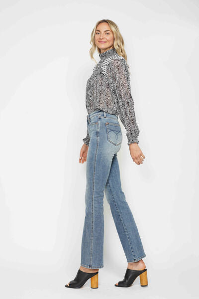 Judy Blue Tummy Control Back Embroidered Pocketed Bootcut Jeans