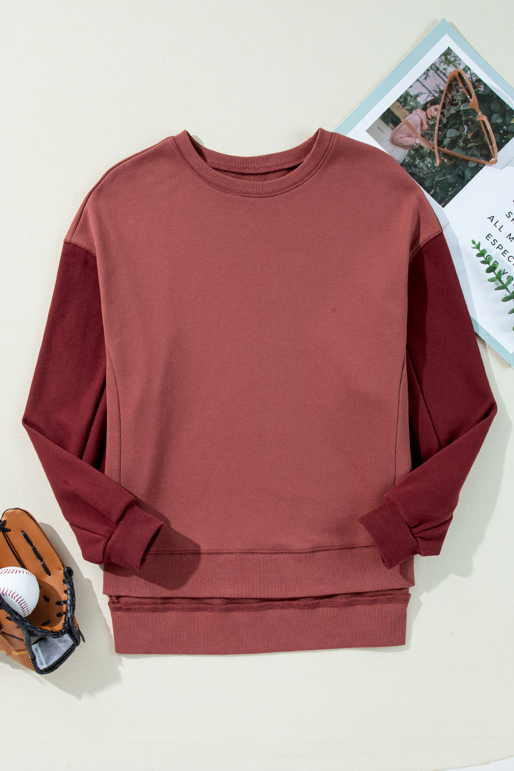 Two Tone Patchwork Drop Shoulder Pullover Sweatshirt