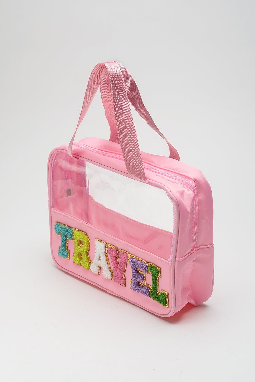 TRAVEL Chenille Letter Clear PVC Makeup Bag