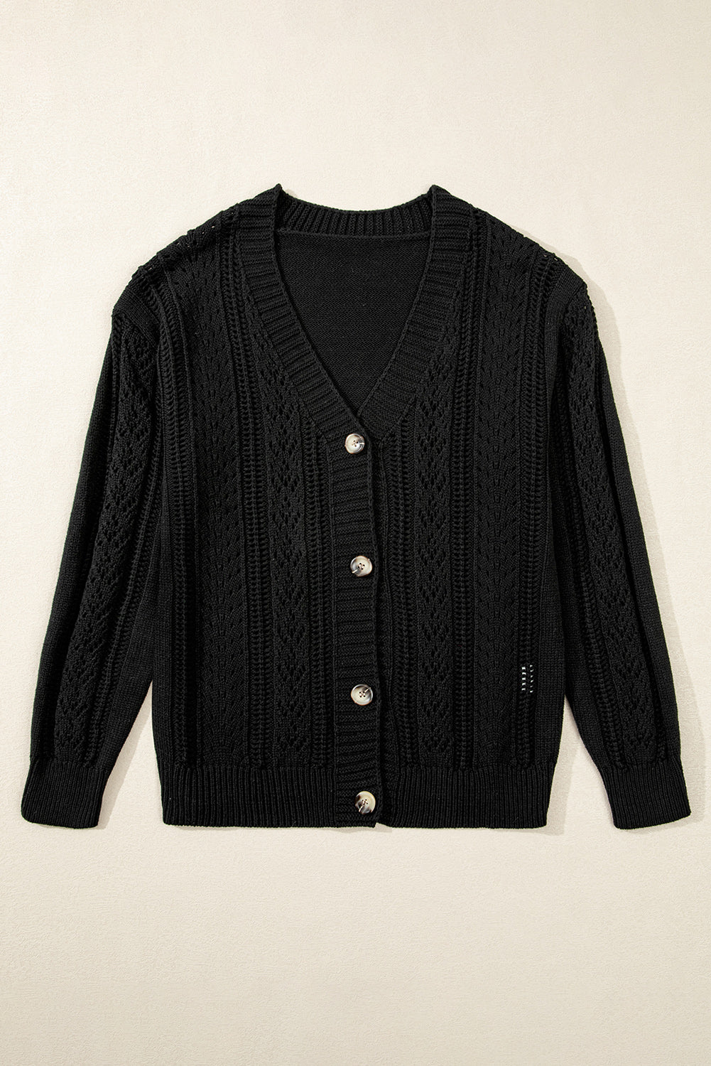 Black Open Knit Drop Shoulder Sweater Cardigan