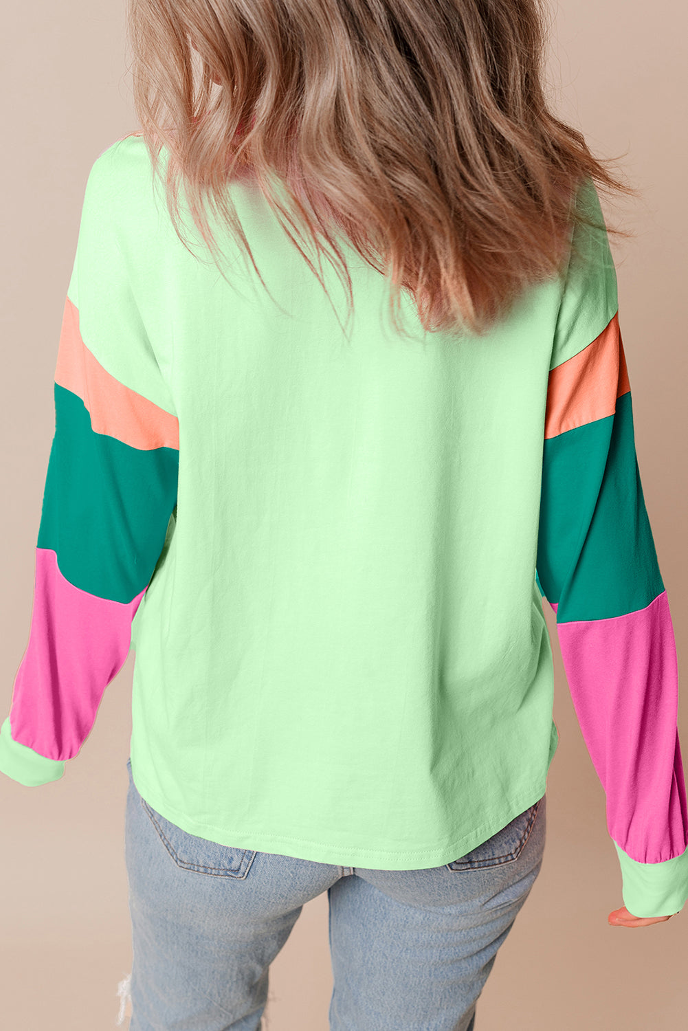 Color Block Patchwork Long Sleeve Loose Top