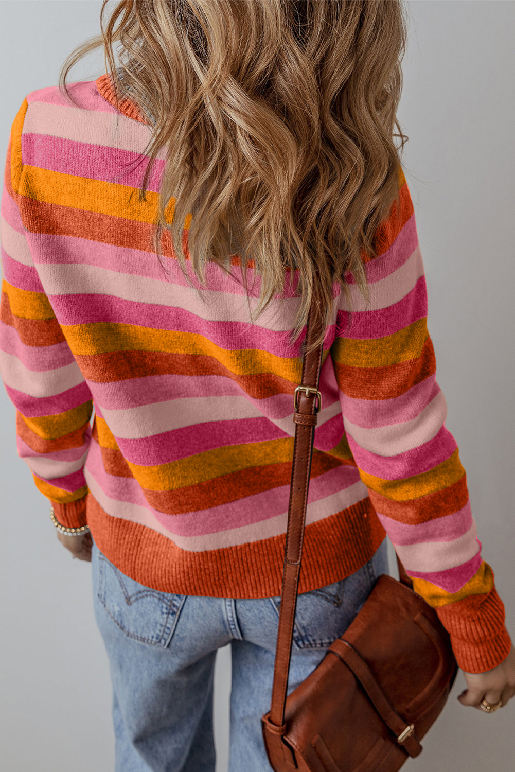 Color Block Ribbed Edge Round Neck Sweater