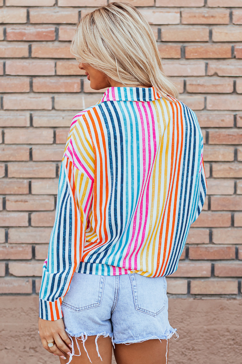 Orange Stripe Multicolor Loose Shirt