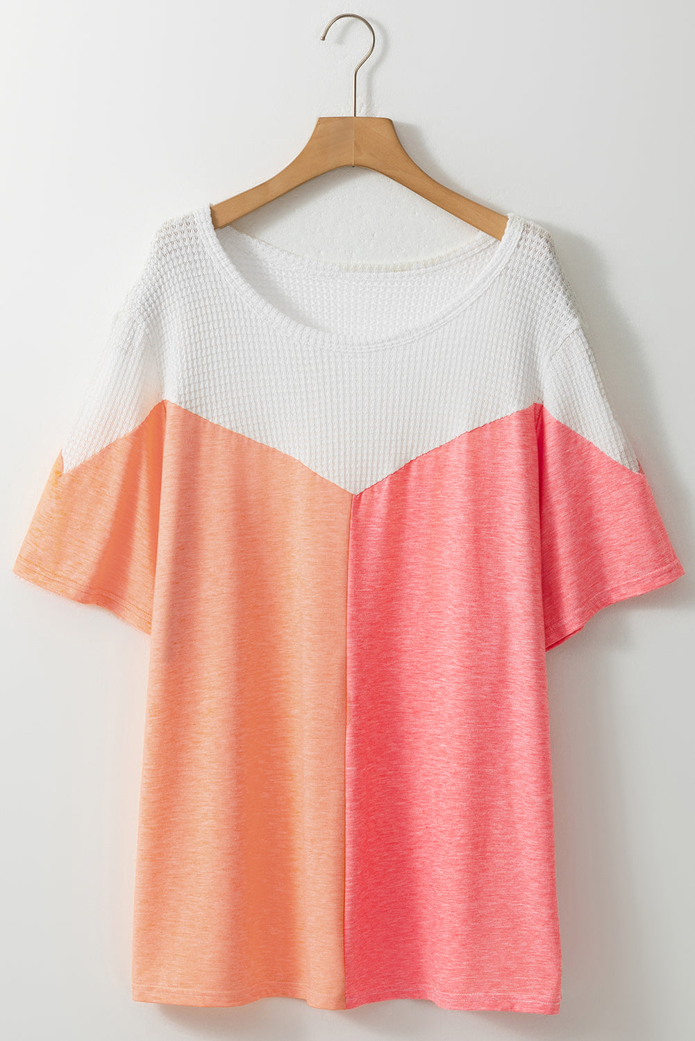 White Color Block Waffle Knit Tee CURVY ONLY