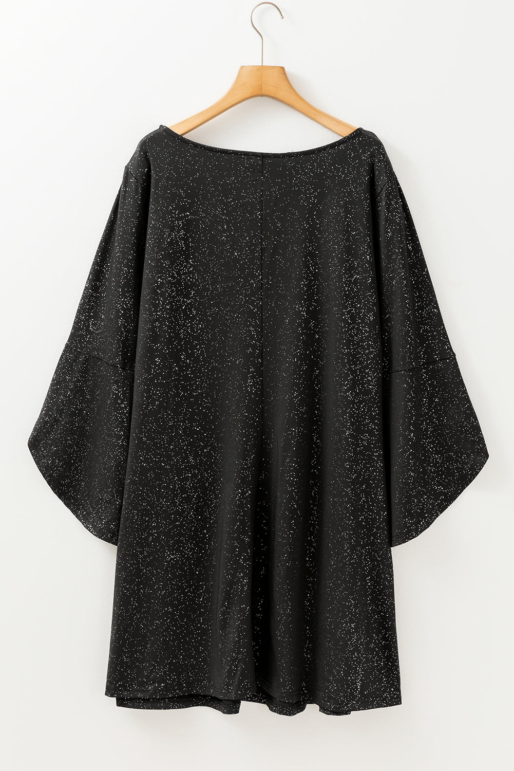 Black Glitter Metallic Bell Sleeve Mini Dress in CURVY SIZE ONLY