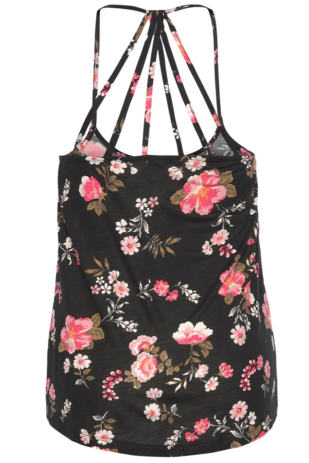 Black Floral Strappy Racerback Top CURVY SIZE ONLY