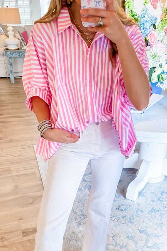 Stripe Dolman Sleeve Oversize Shirt