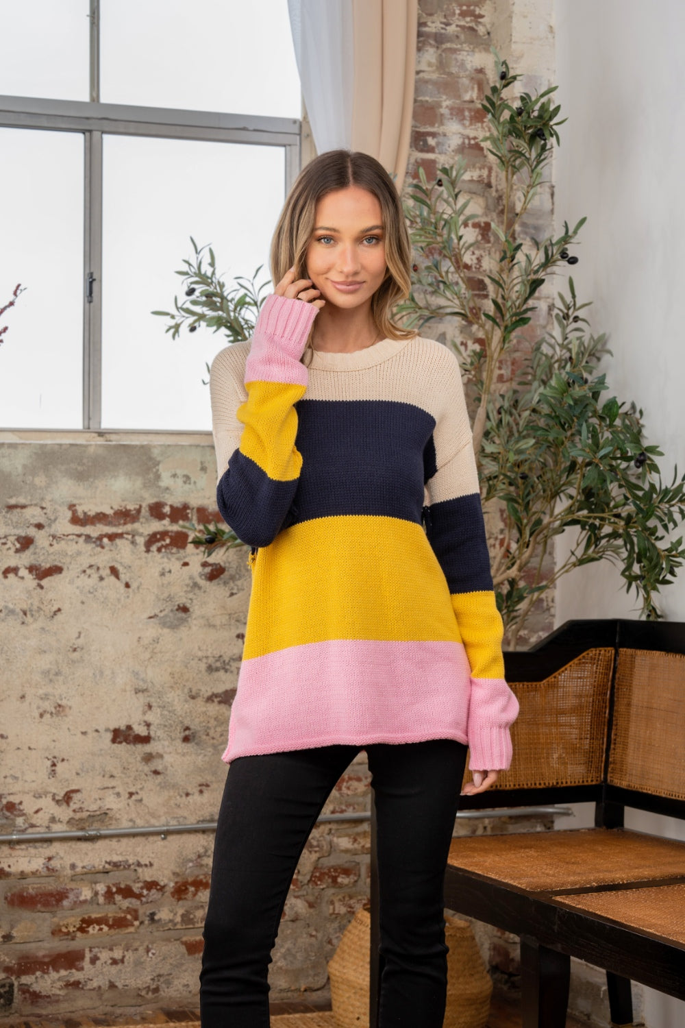 Color Block Exposed Seam Sweater