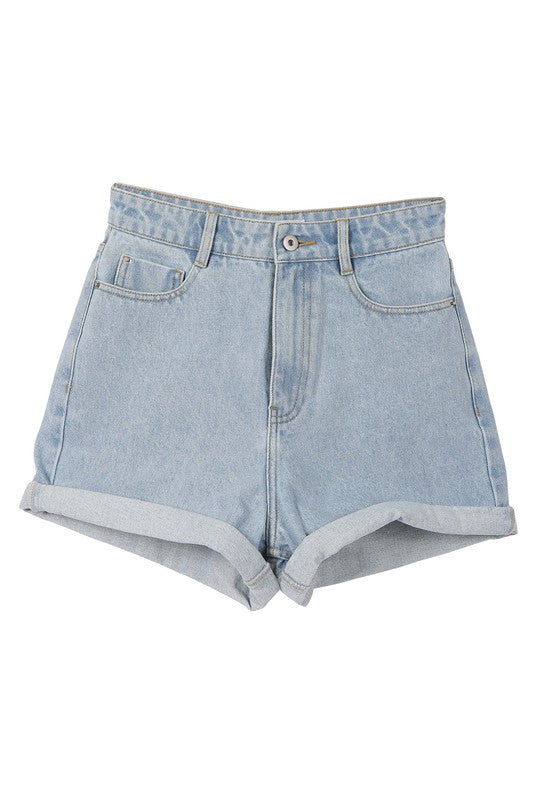 Roll Up Denim Shorts High Waist