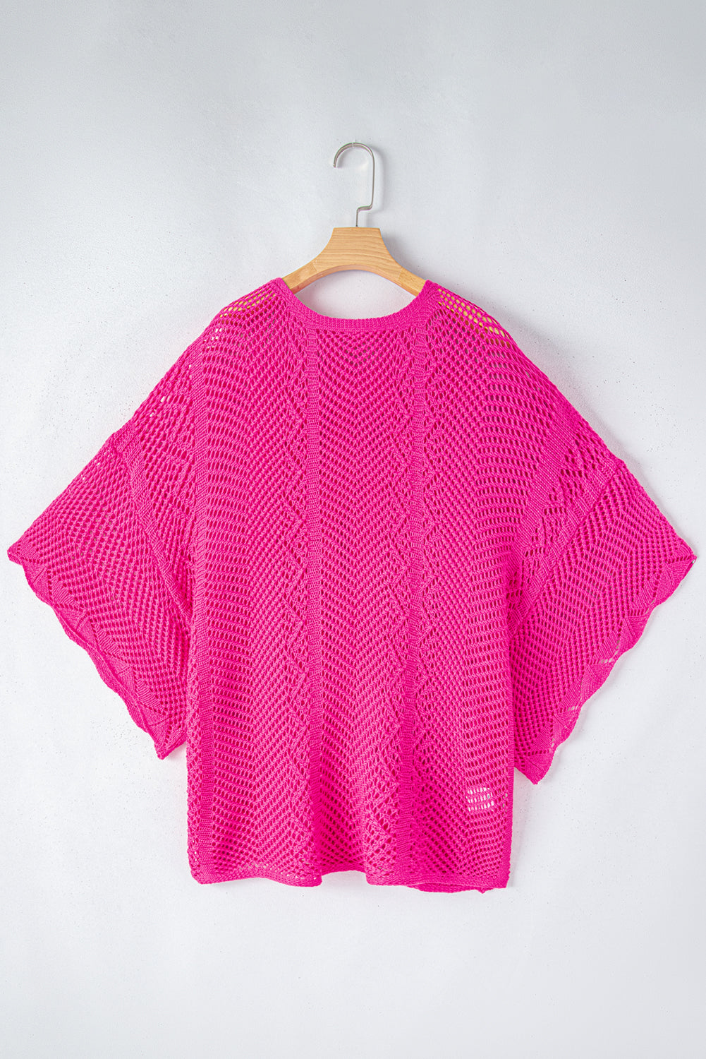 Rose Red Knit Scallop Edge Short Sleeve Knit Top