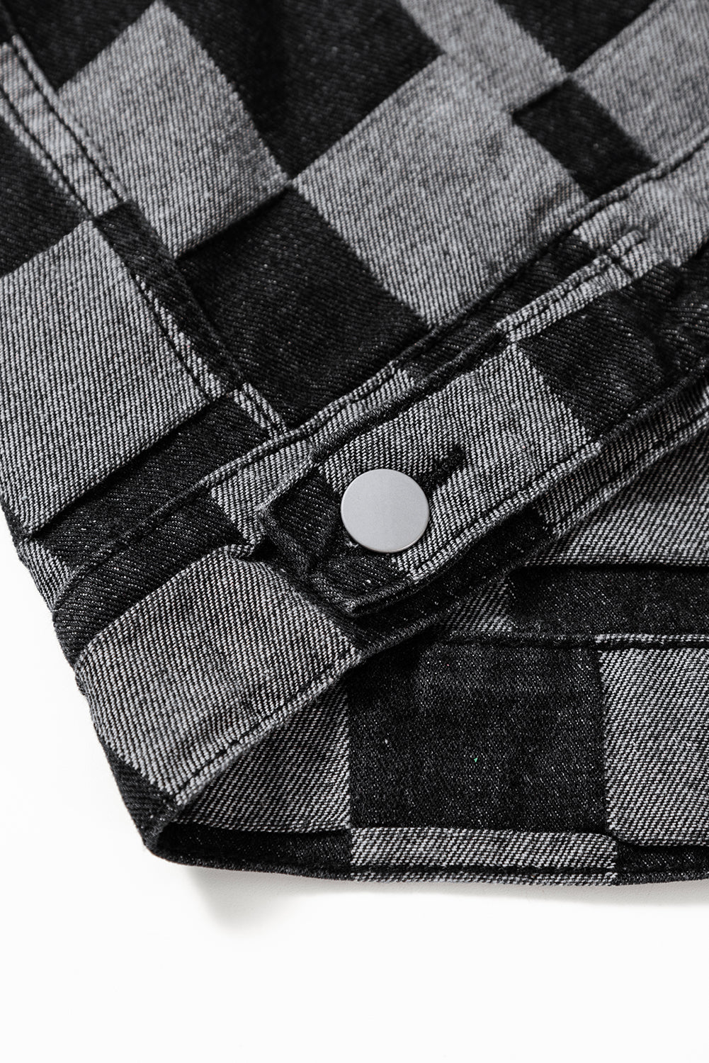 Checkered Patchwork Button up Denim Jacket