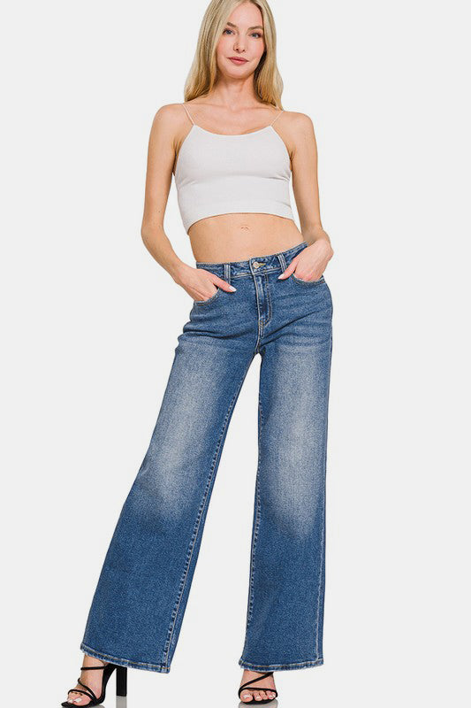 High Rise Wide Leg Jeans with Pockets