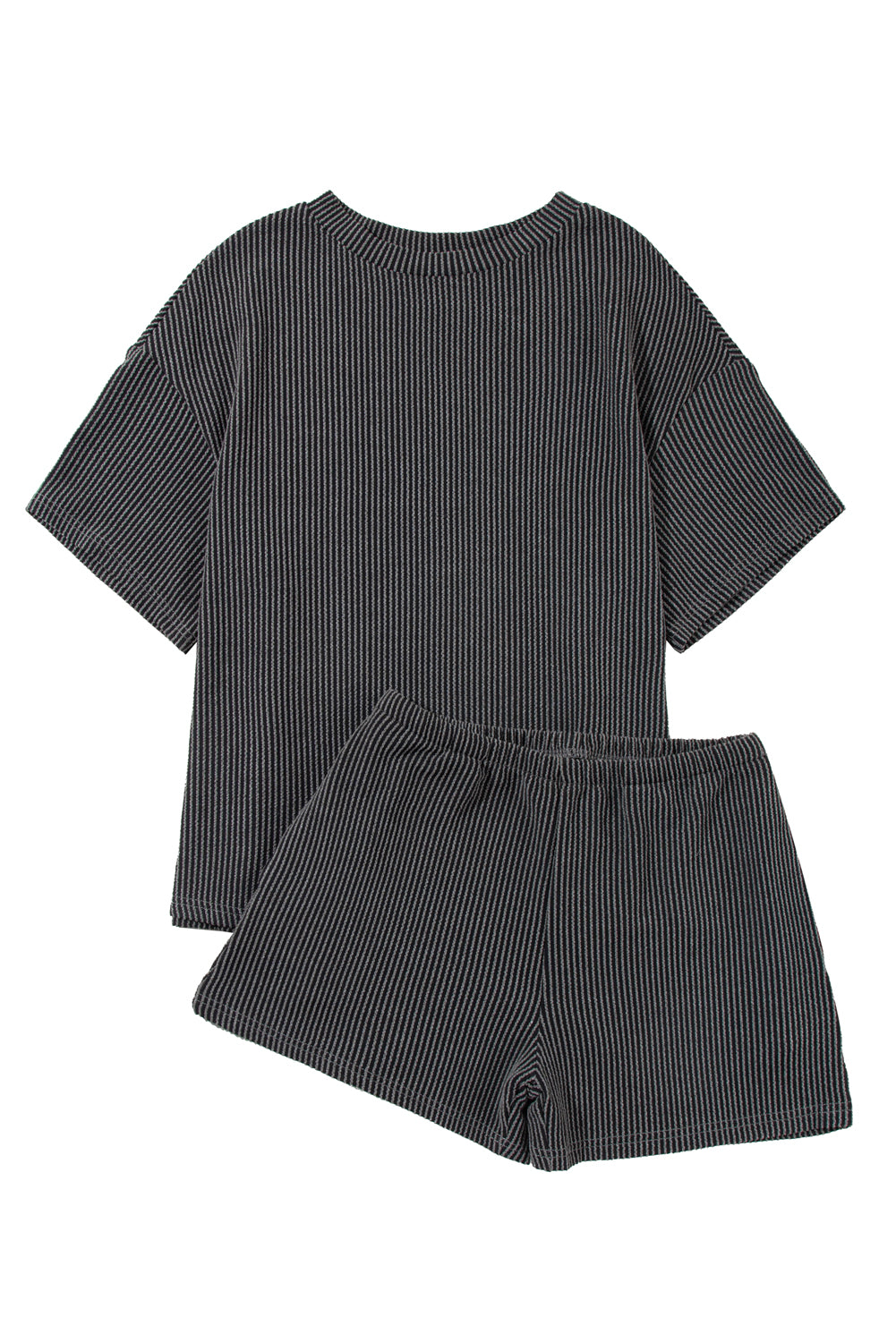 Ribbed Textured Knit Loose Fit Tee and Shorts Set