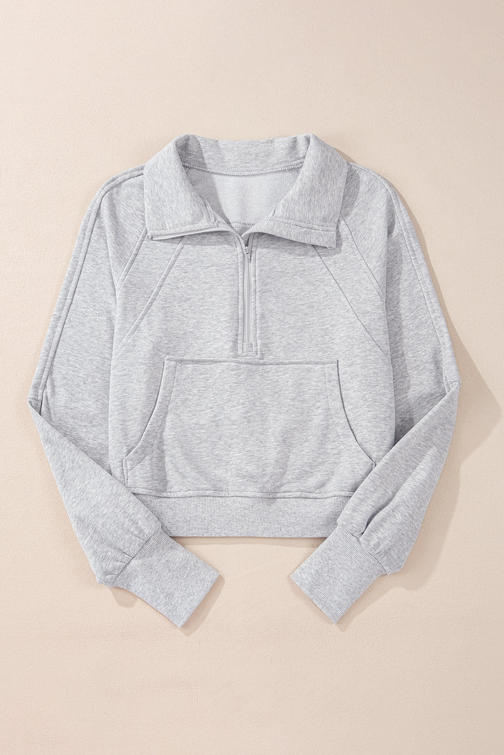 Quarter Zip Stand Neck Kangaroo Pocket Sweatshirt