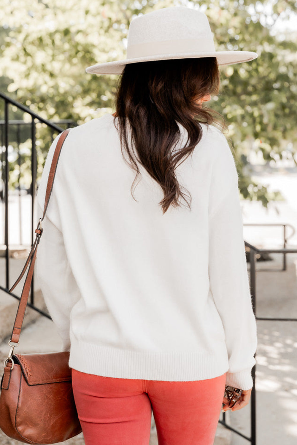 White Thankful Embroidered Sweater in CURVY SIZE ONLY