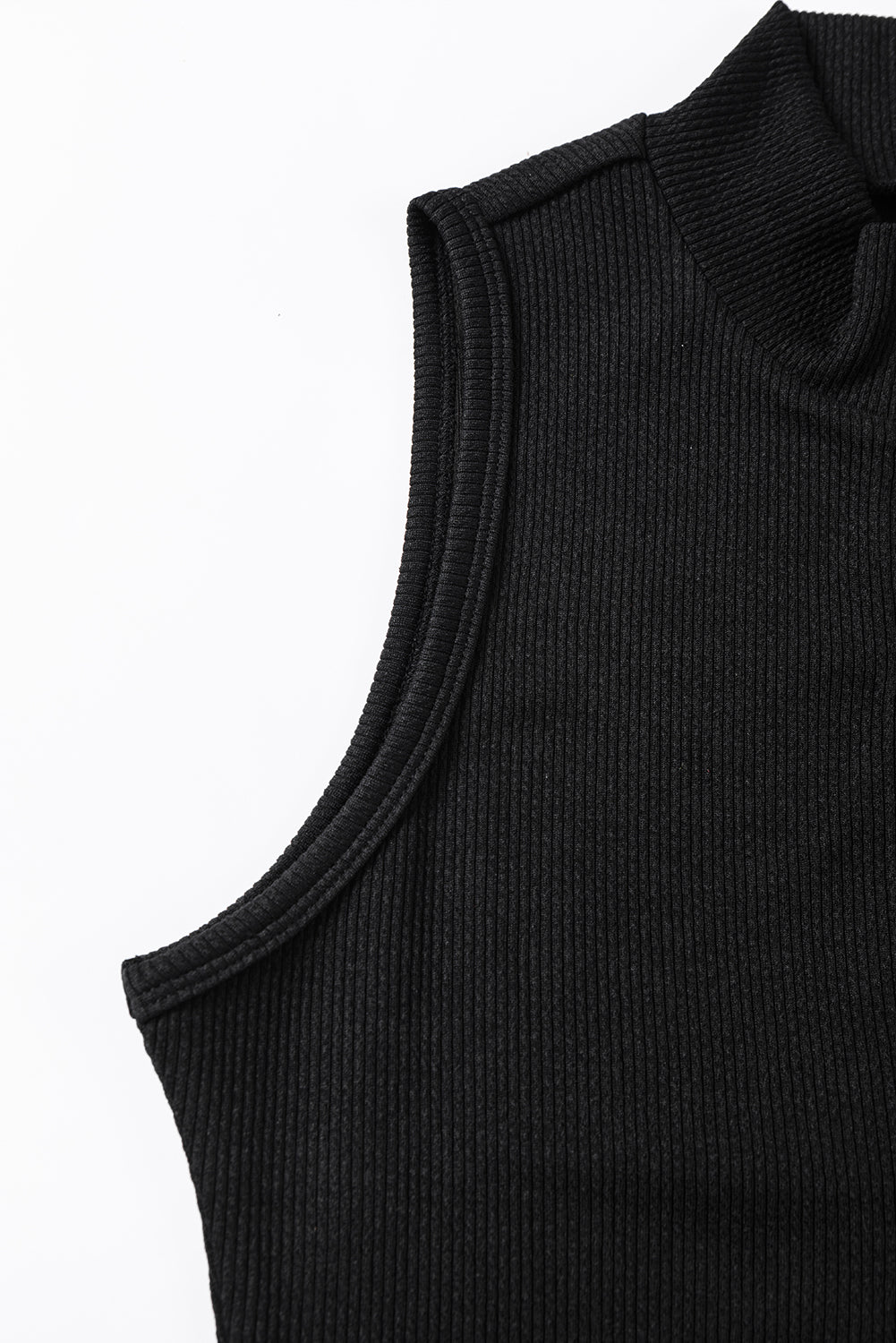 Zip up Mock Neck Ribbed Sleeveless Bodysuit in black