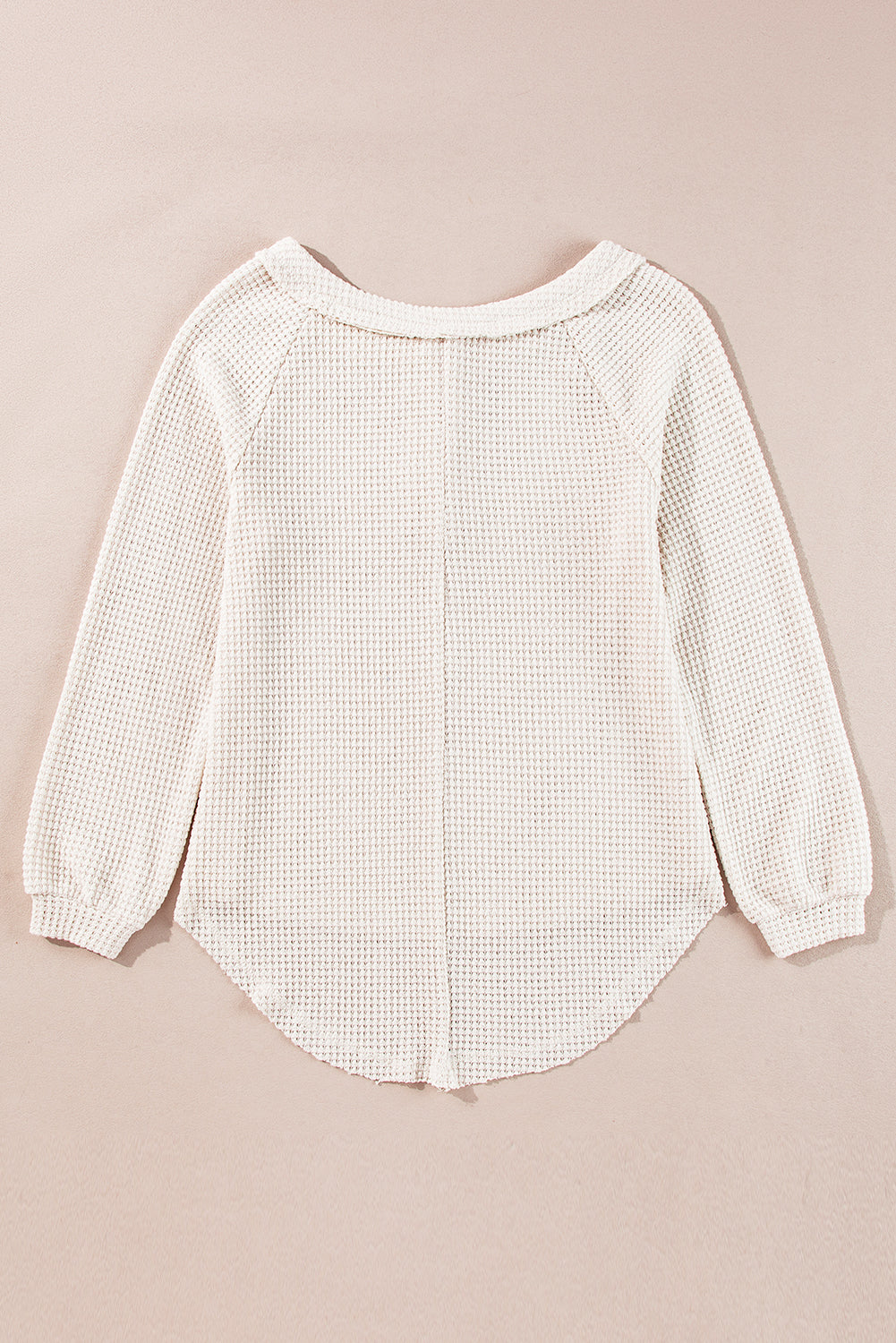 Oatmeal Waffle Knit Buttoned Front Raglan Sleeve Loose Sweater