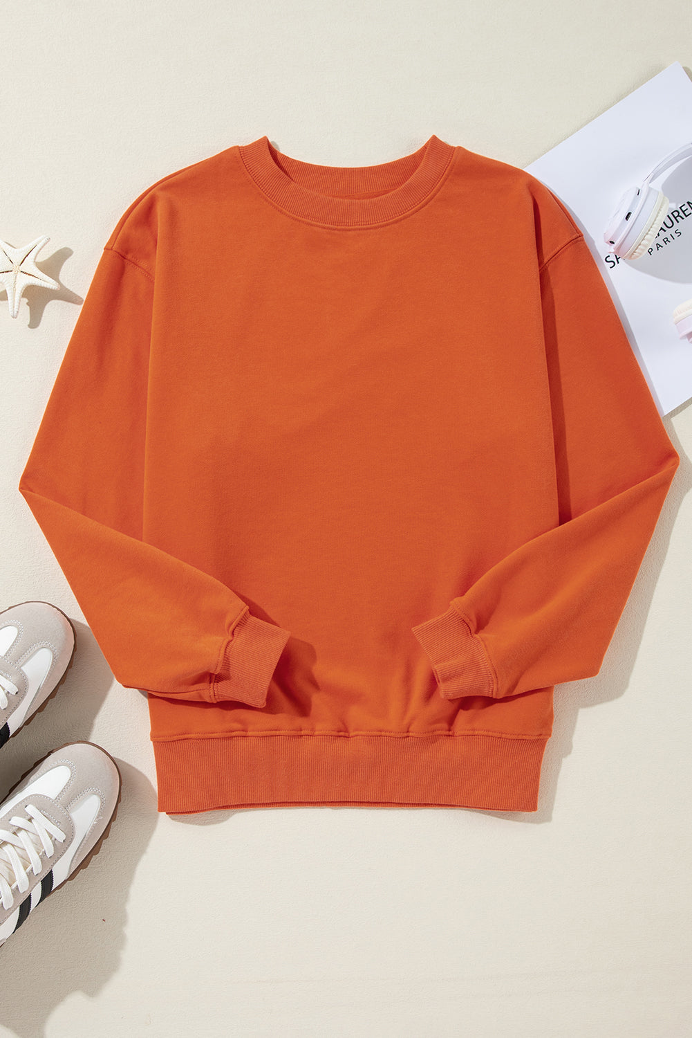 Plain Drop Shoulder Crewneck Pullover Sweatshirt