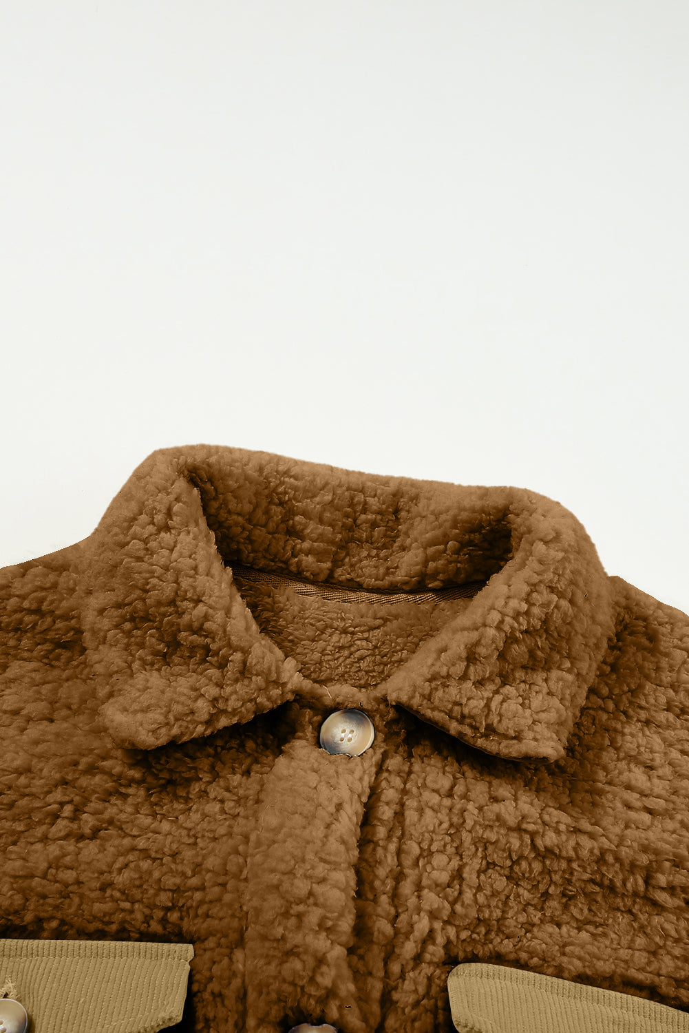 Contrast Flap Pocket Single Breasted Teddy Coat