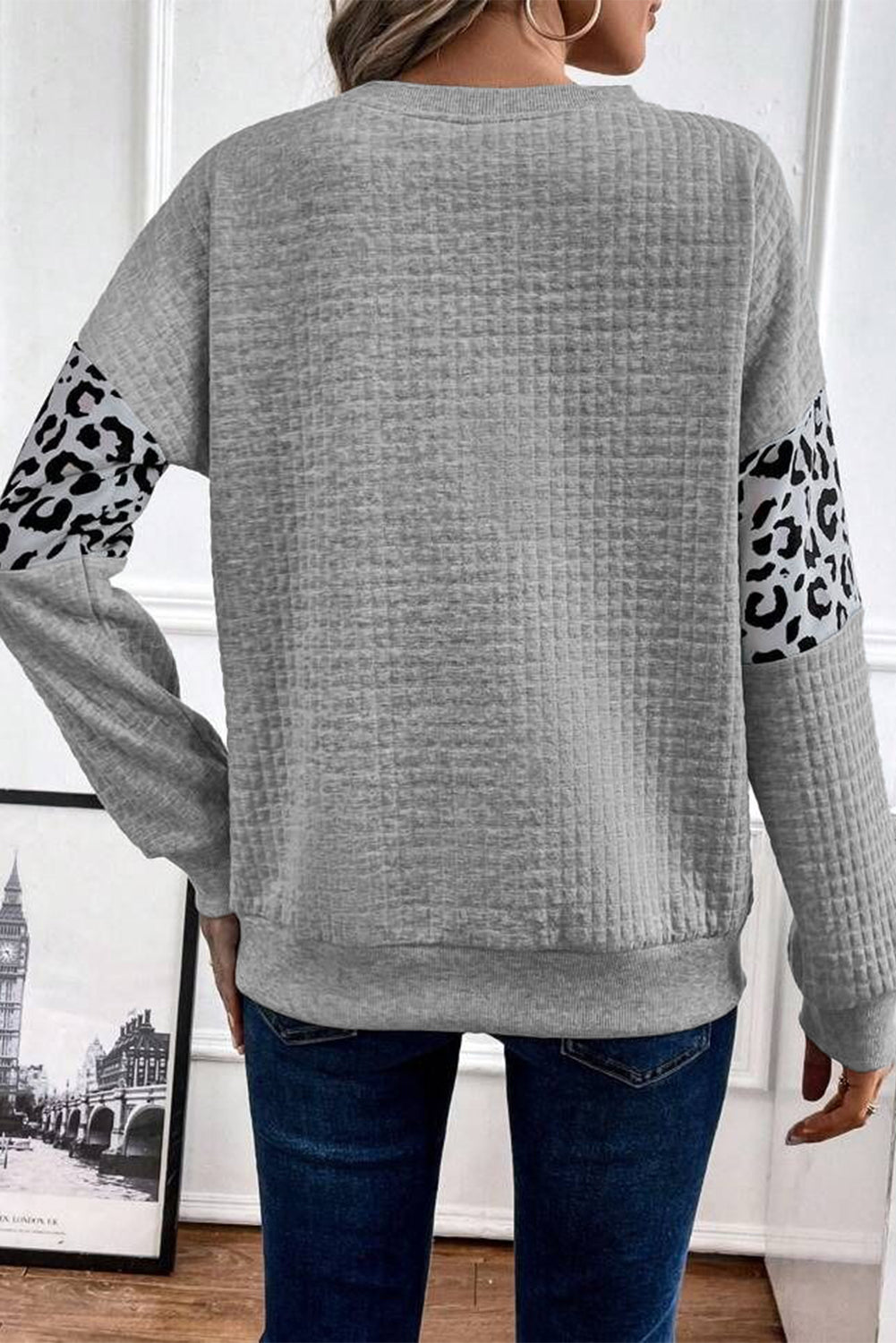 Leopard Quilted Patchwork Crew Neck Sweatshirt