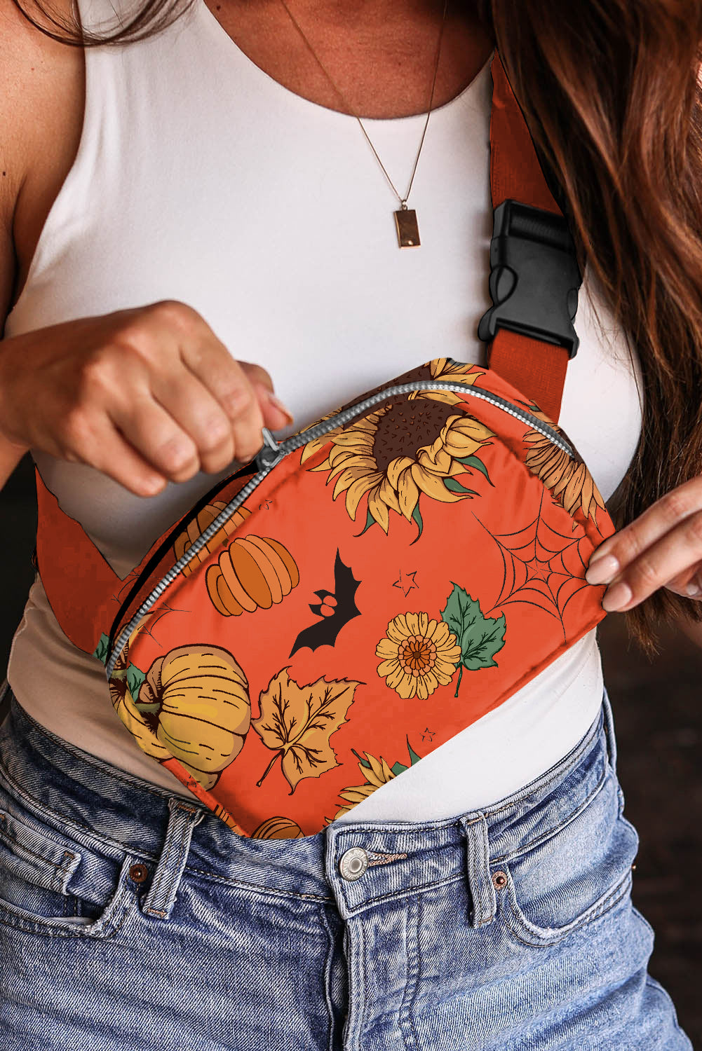 Orange Pumpkin Sunflower Crossbody Bag