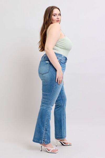 Judy Blue Tummy Control Vintage Wash Side Slit Slim Boot Jeans