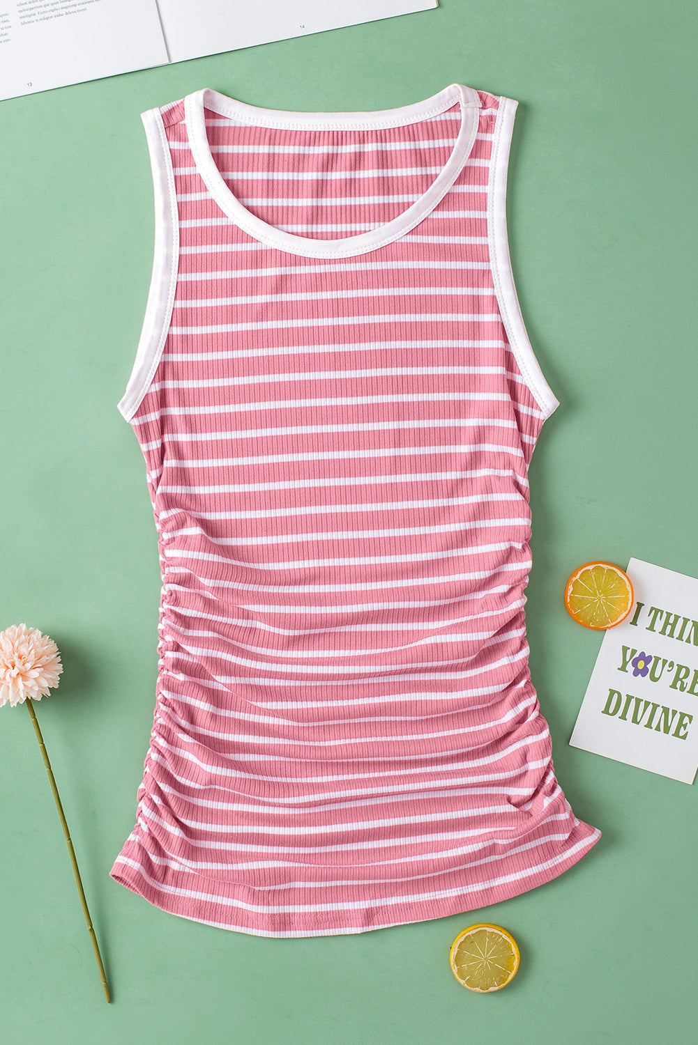 Stripe Contrast Round Neck Slimming Tank