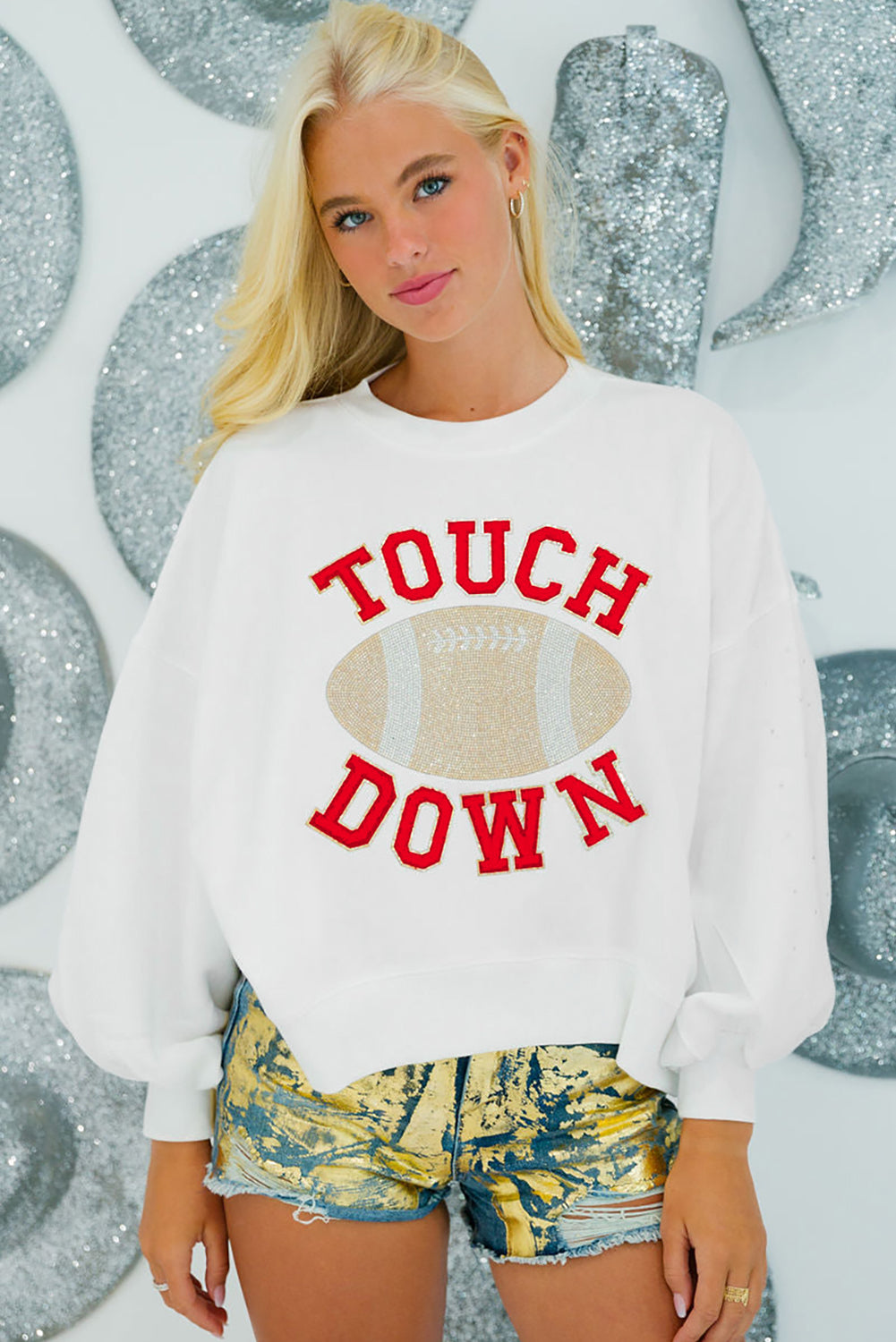 TOUCH DOWN Football Graphic Pullover Sweatshirt