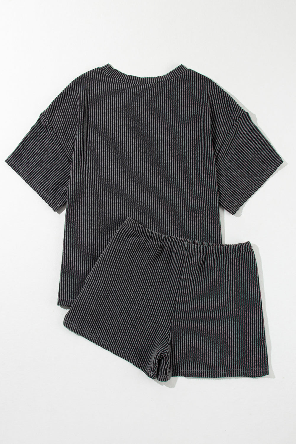 Ribbed Textured Knit Loose Fit Tee and Shorts Set