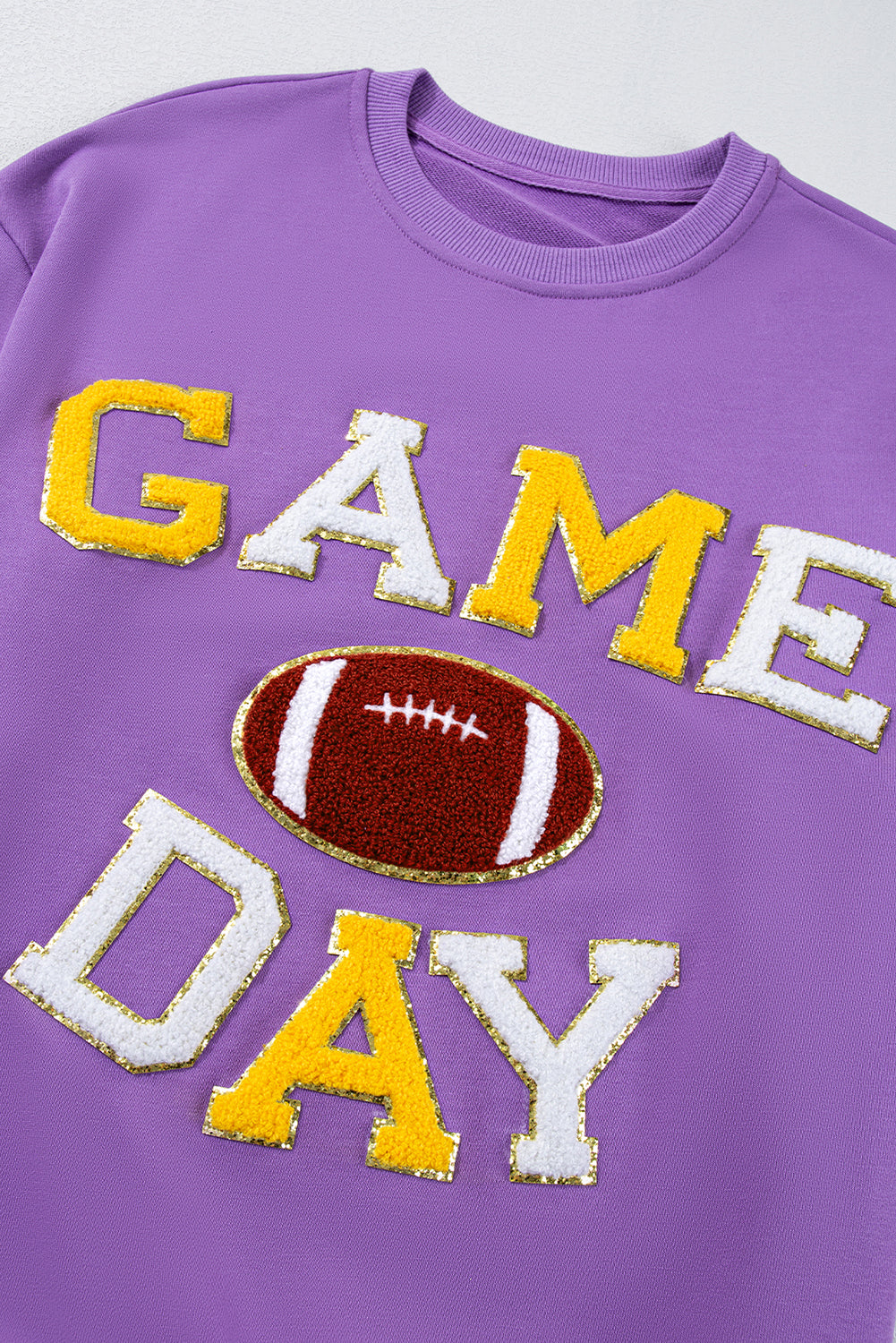 Purple GAME DAY Chenille Embroidered Pullover Sweatshirt