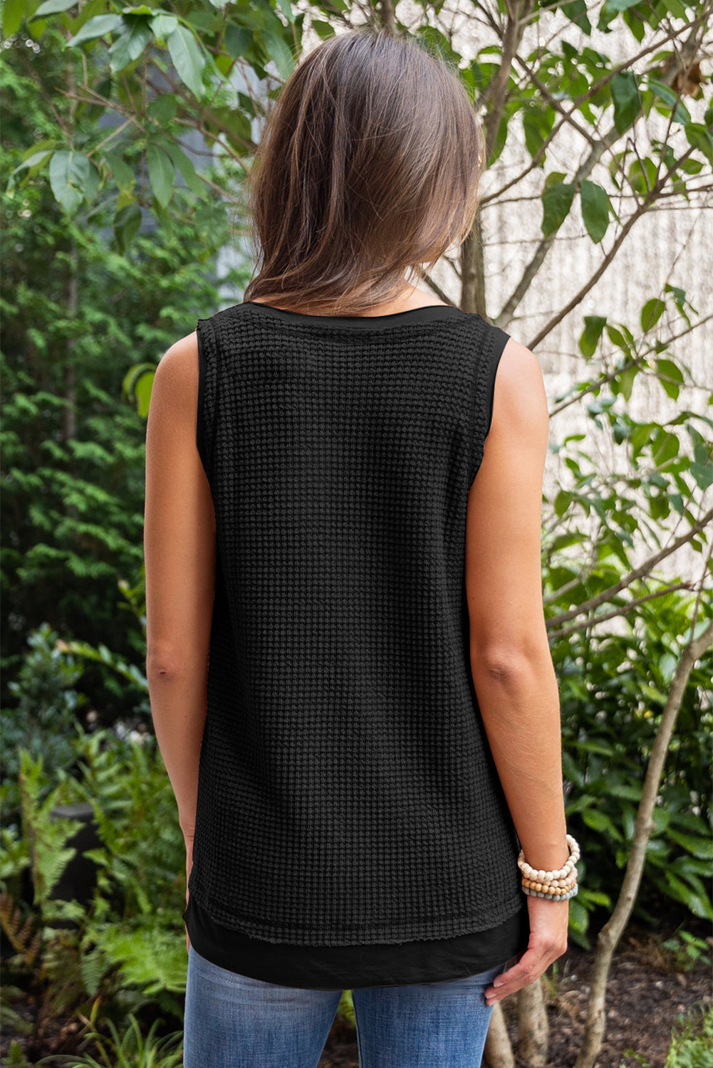 Scoop Neck Waffle Knit Flowy Tank