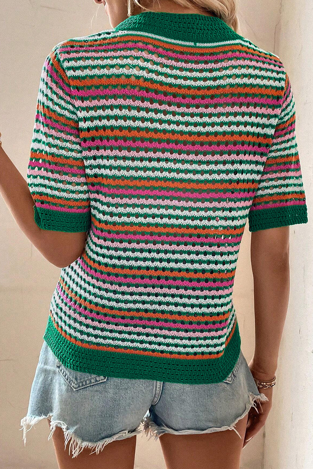 Dark Green Striped Knit Shirt