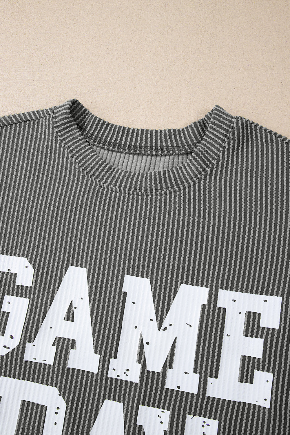 Dark Grey Corded GAME DAY Graphic Long Sleeve Crewneck Top