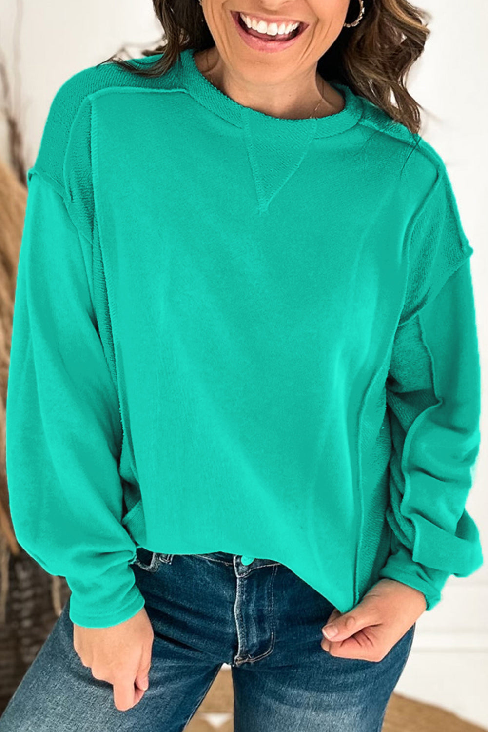 Splicing Round Neck Pullover Sweatshirt