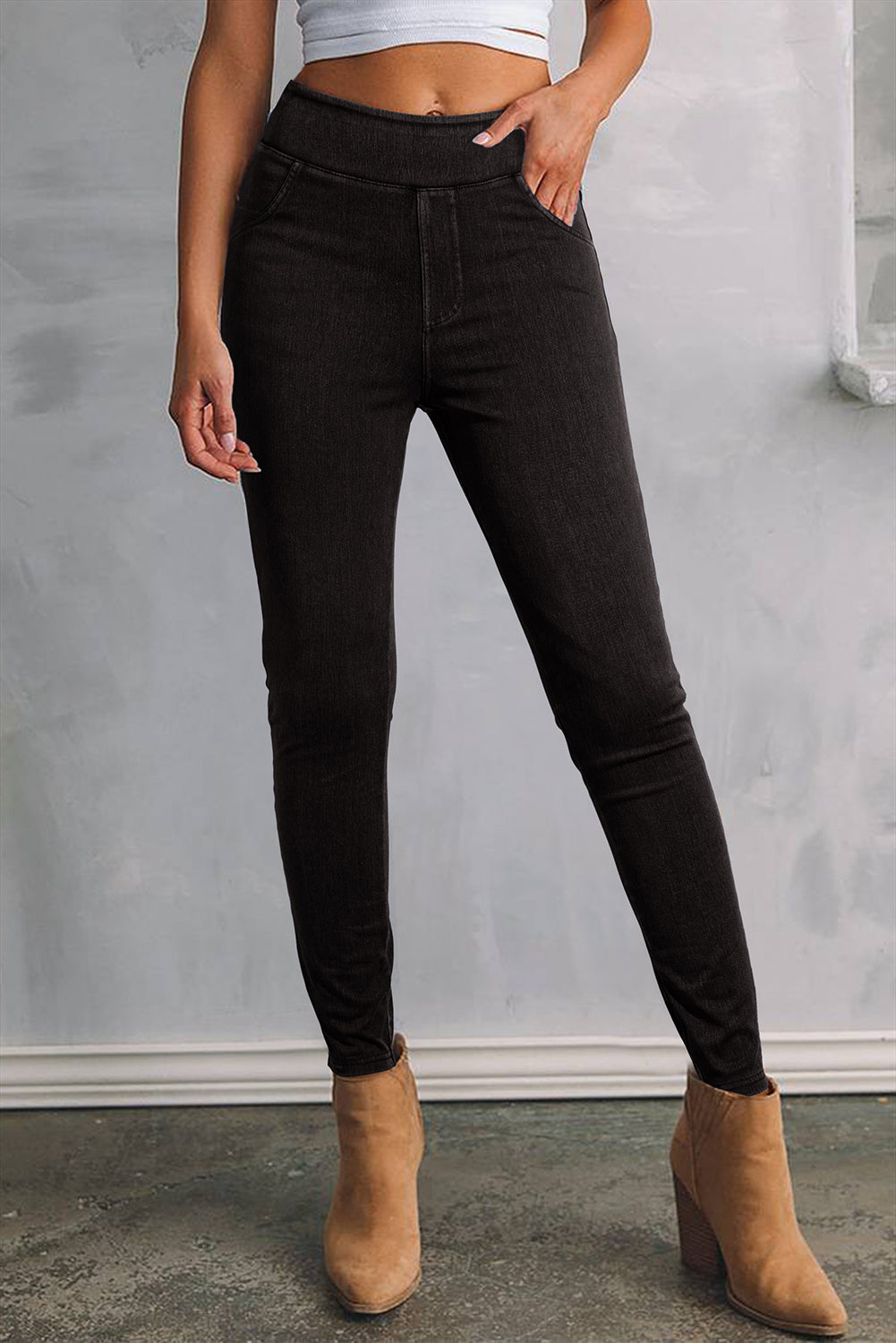 Black Stretchy Denim Casual Leggings