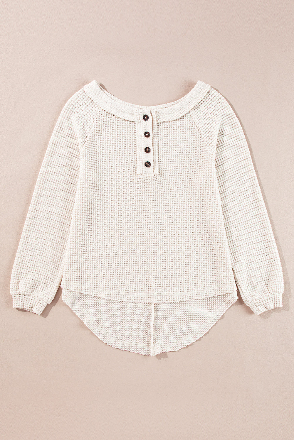 Oatmeal Waffle Knit Buttoned Front Raglan Sleeve Loose Sweater