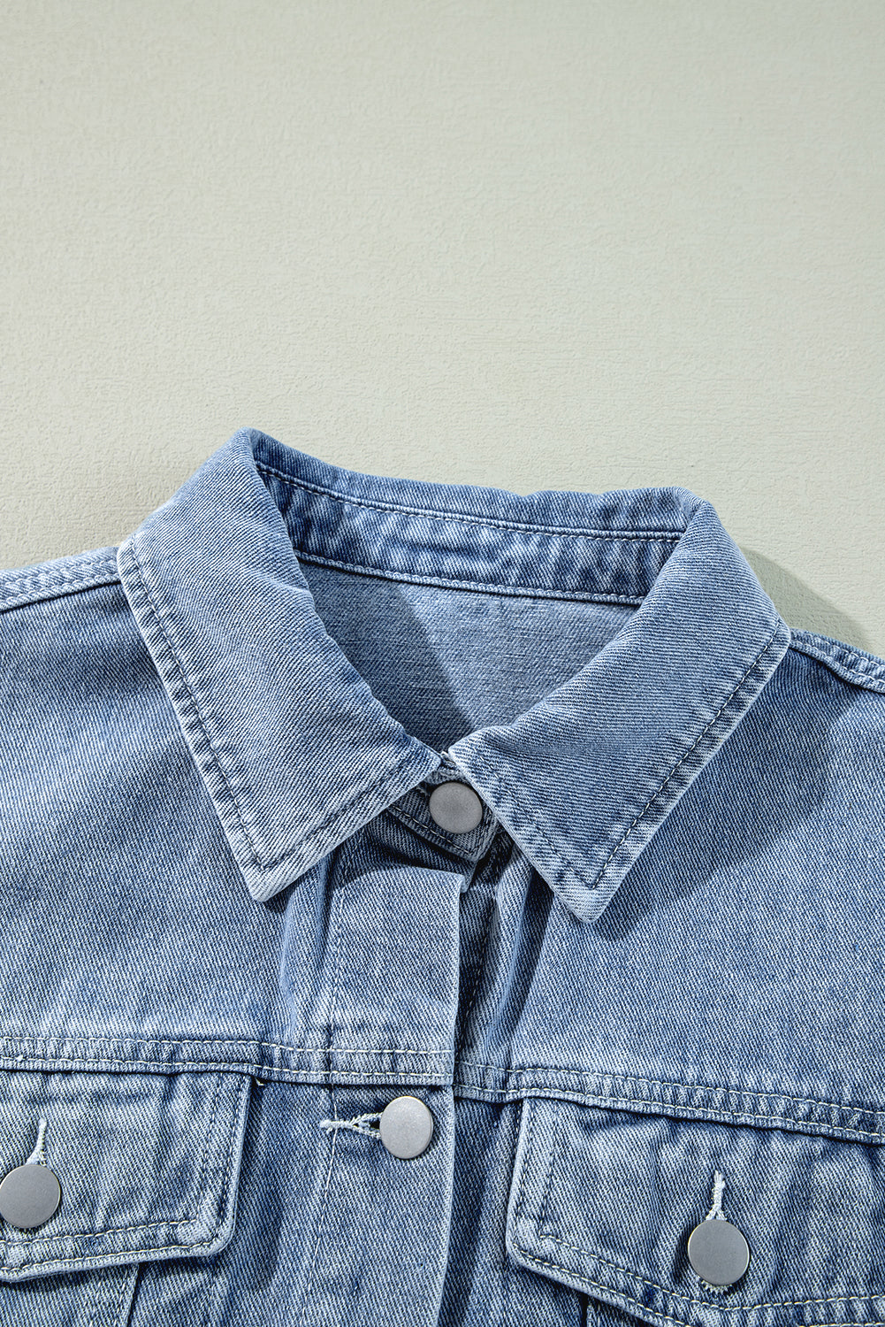 Ruffle Raw Hem Flap Pockets Denim Jacket