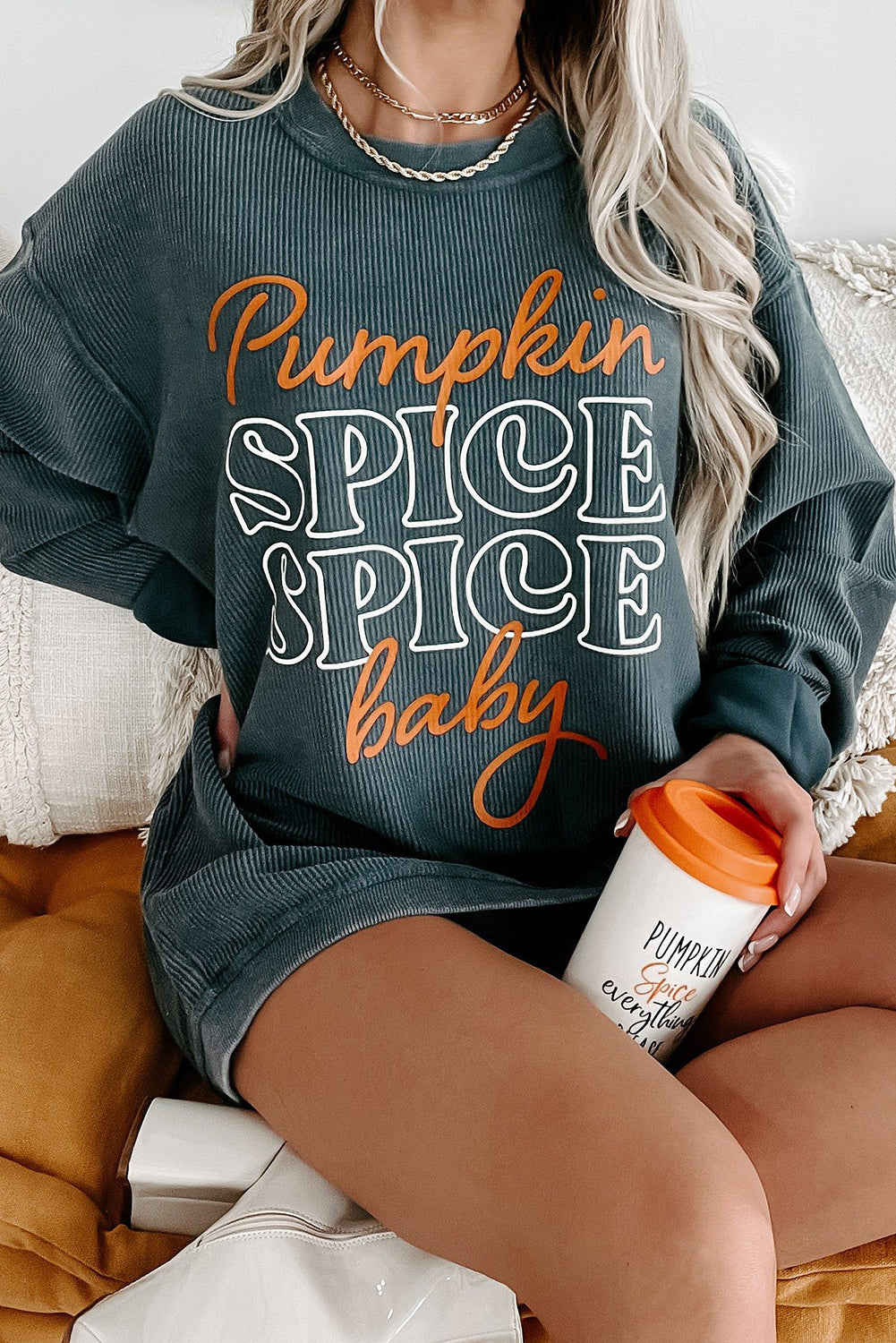 Dark Grey Halloween Pumpkin Spice Baby Textured Sweatshirt