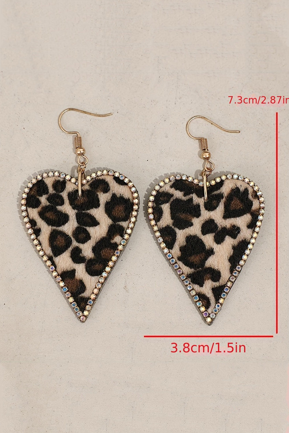 Rhinestone Edge Leopard Print Heart Shape Earrings